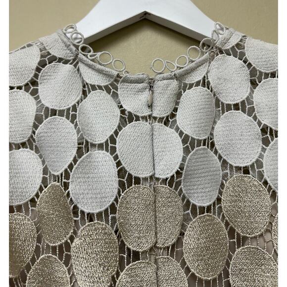 Shoshanna White Metallic Circle Lace Glengarry Cocktail Midi Dress Size 0 - Picture 9 of 15